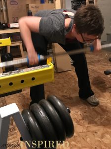 Basement weight room beginner barbell row. *** Goal setting for better mental and physical health.